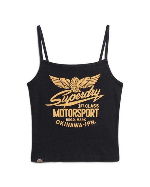 Superdry Black & Co Ladies Retro Rocker Graphic Rib Cami Top
