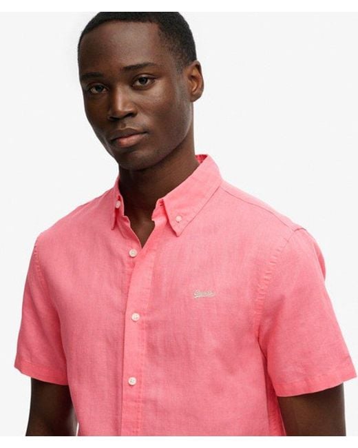Superdry Pink Cotton Linen Short Sleeve Shirt for men