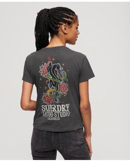 Superdry Gray Tattoo Rhinestone T-shirt