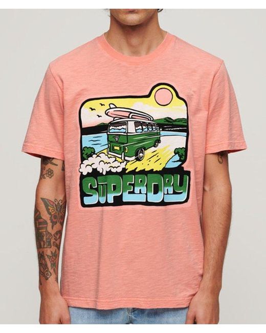 Superdry Red & Co Neon Travel Graphic Loose T-shirt for men