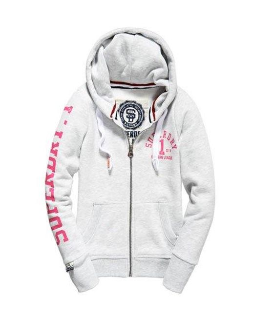 Superdry White Track & Field 1St Div Hoodie Ice Marl