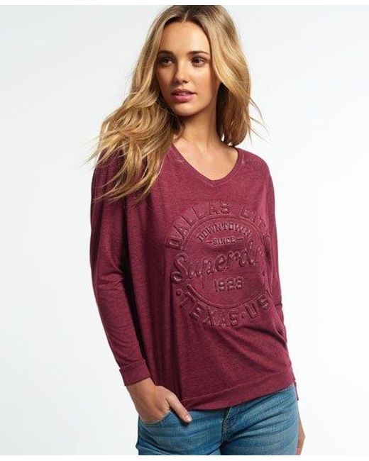 Superdry Red Emboss Top Rich Berry