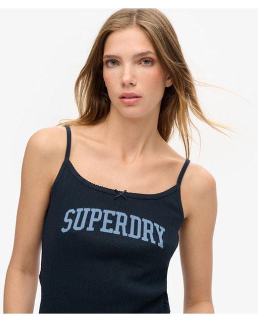 Superdry Blue & Co Athletic Essentials Graphic Pointelle Cami Top