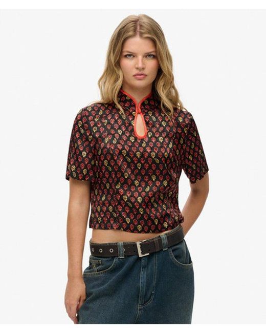 Superdry Red & Co Mandarin Jacquard Top