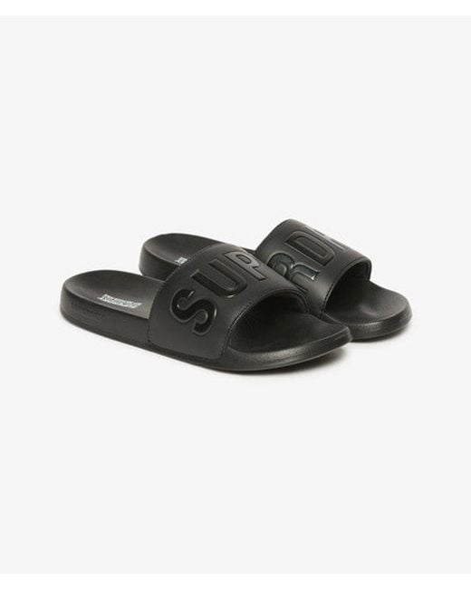 Superdry Black Vegan Logo Pool Sliders for men
