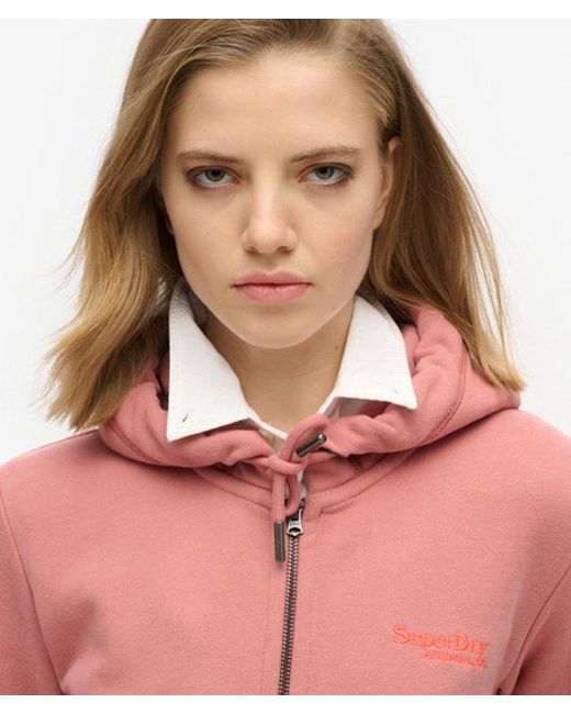 Superdry Pink Essential Logo Half Brushed Zip Hoodie