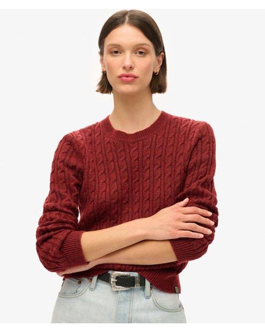 Superdry Red Fitted Cable Crew Neck Jumper