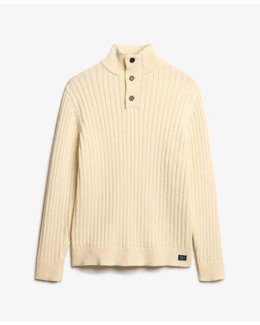 Superdry Geribde Trui Met Halve Knoopsluiting in het Natural voor heren