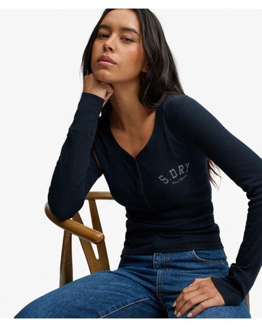 Superdry Blue & Co Athletic Button Down Long Sleeve Top