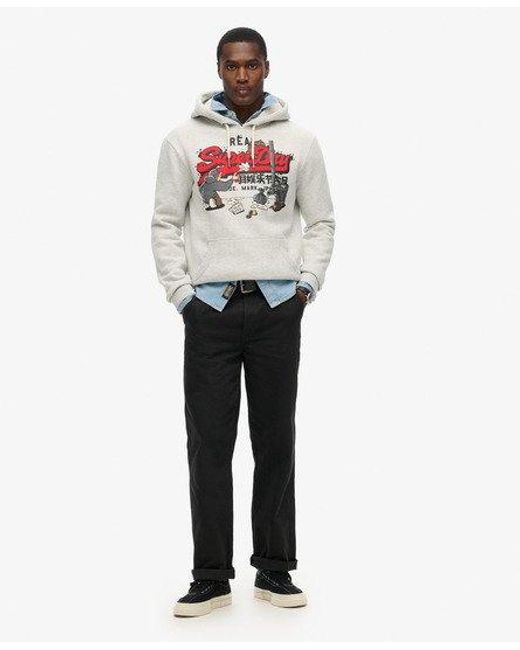 Superdry White New York Vintage Logo Graphic Hoodie for men