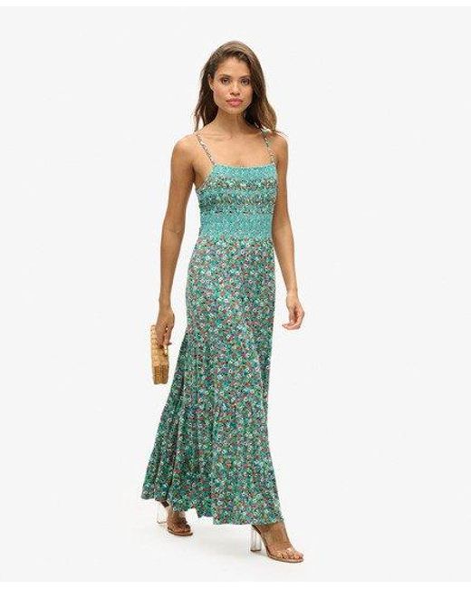 Superdry Green Smocked Cami Maxi Dress