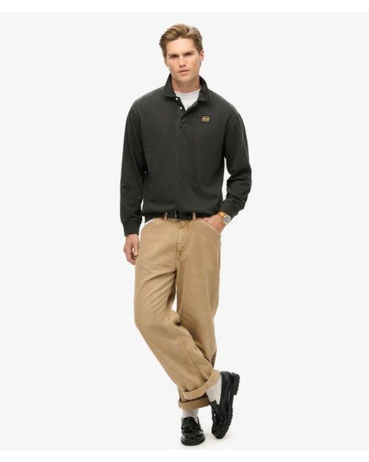 Superdry Black & Co Long Sleeved Contrast Stitch Rugby Shirt for men