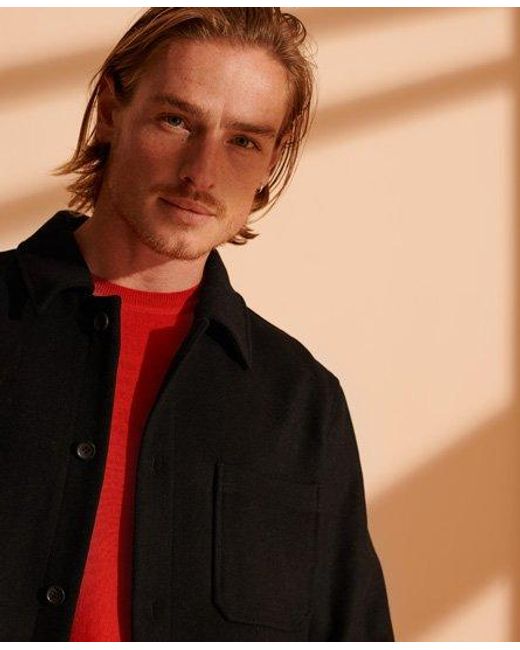 Superdry Black Utility Wool Over Shirt for men