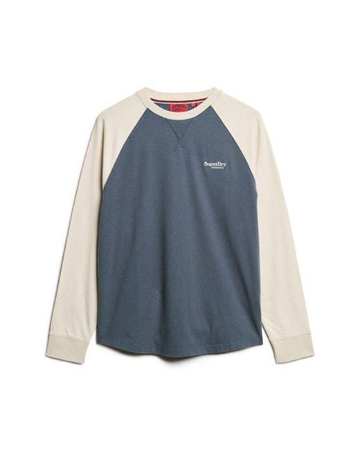 Superdry Blue Essential Logo Baseball Long Sleeve Top for men