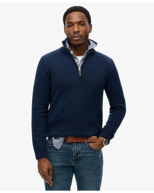 Superdry Gebreide Classics Trui Van Katoen Met Halve Rits in het Blue voor heren