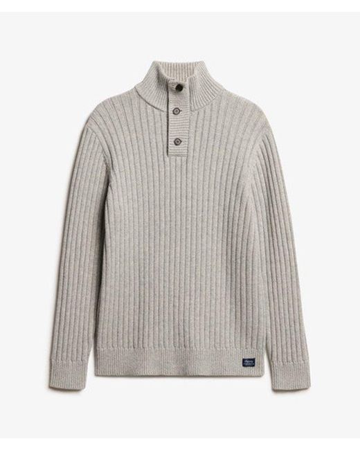 Superdry Gray Ribbed Half Button Jumper for men