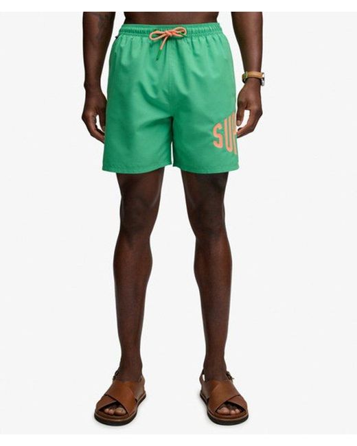 Superdry Green Printed Logo 16-Inch Swim Shorts for men