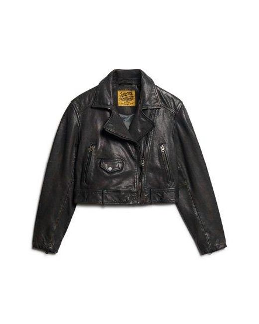 Superdry Black Leather Biker Jacket