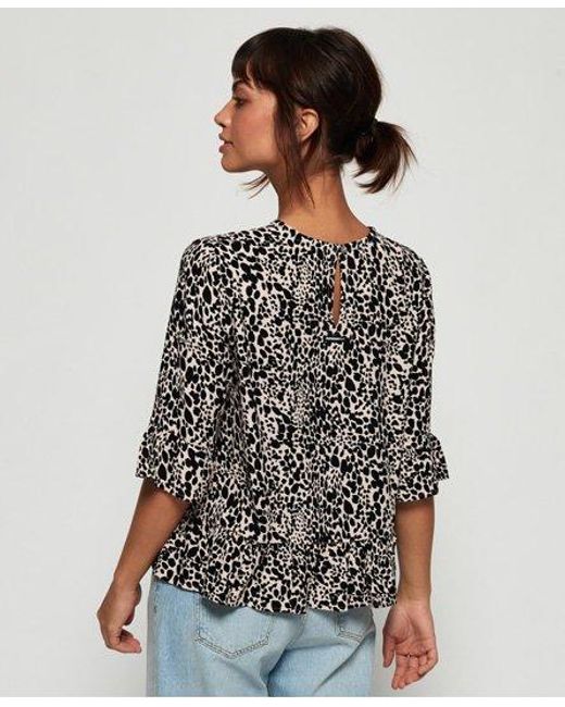 Superdry Brown Jayna Ruffle Top Print