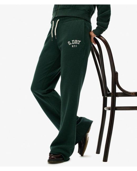 Superdry Athletic joggingbroek Met Wijde Pijpen En Borduursel in het Green