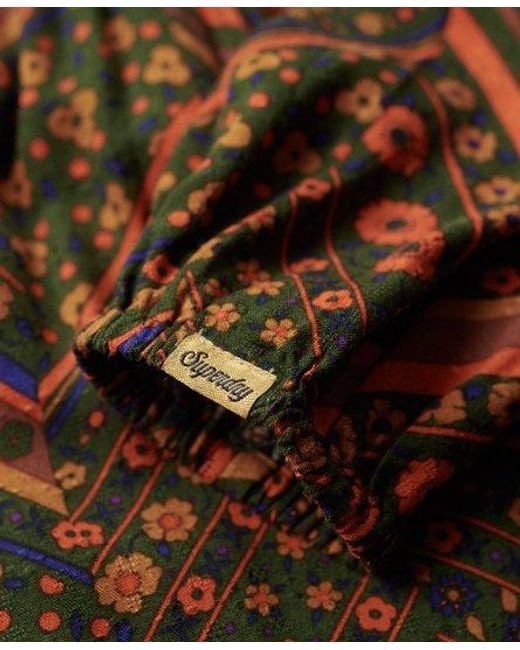 Robe longue smockée imprimée Superdry en coloris Brown