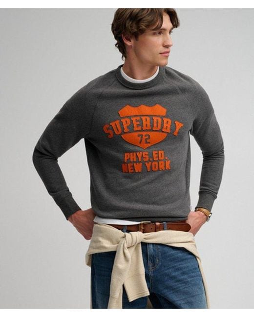 Superdry Gray & Co Athletic Felt Applique Crew Neck Sweatshirt for men