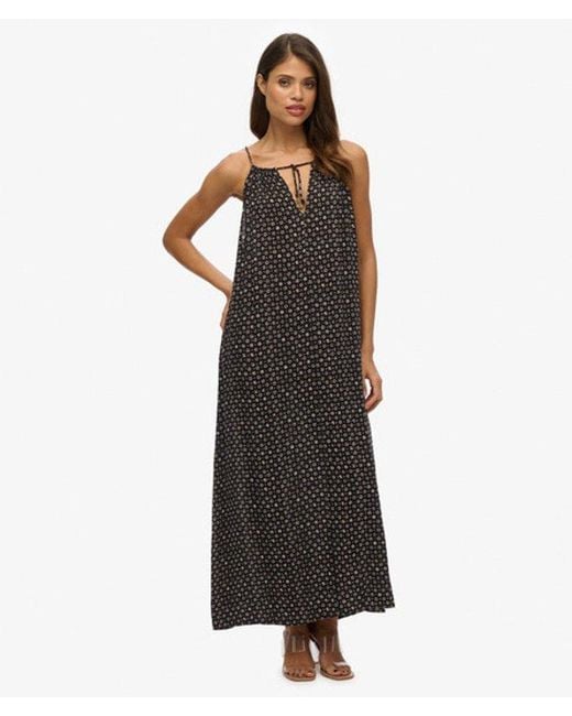 Superdry Black Floral Print Beach Cami Maxi Dress