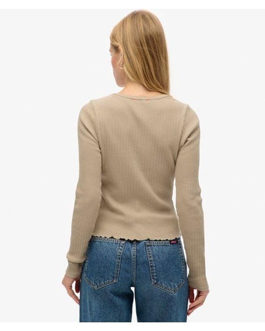 Superdry Blue Essential Button Through Long Sleeve Top