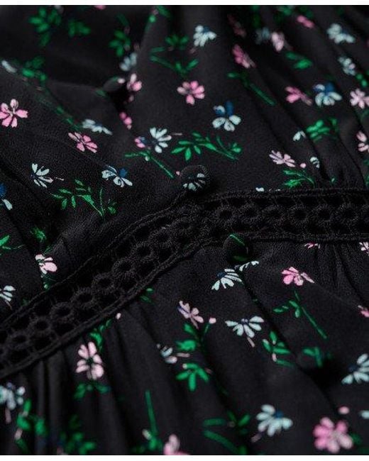Superdry Black Lace Trim V-neck Cami Dress
