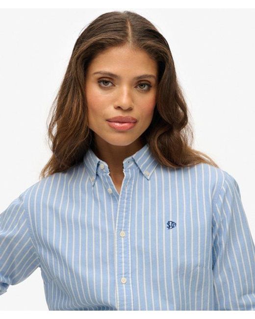 Superdry Blue Slim Oxford Button Down Long Sleeve Shirt