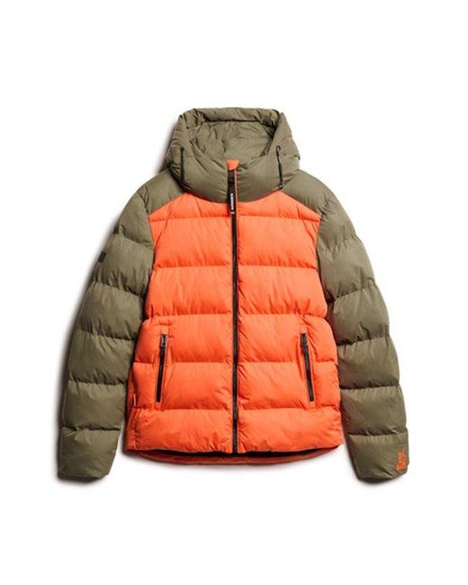 Superdry Orange Colourblock Hood Sport Puffer Jacket for men