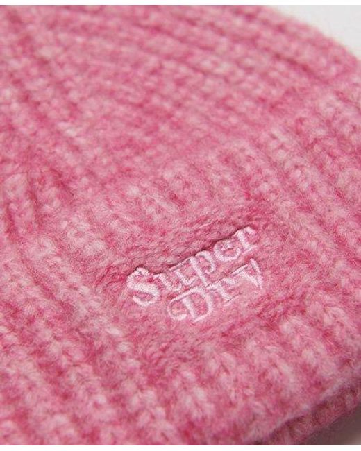 Superdry Pink Rib Knit Beanie Hat