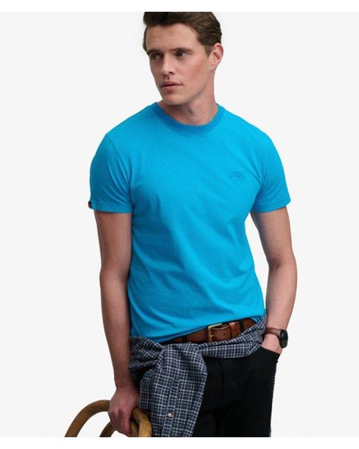 Superdry Blue Essential Logo Embroidered Neon T-Shirt for men