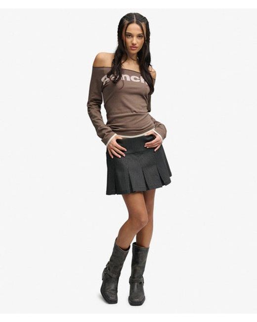 Superdry Black Bench X & Co Bench Logo Pleated Stripe Mini Skirt