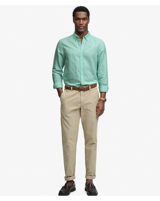 Superdry Green & Co Cotton Linen Long Sleeve Shirt for men