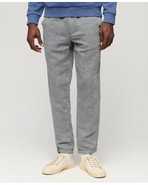 Superdry Gray Loose Fit Textured Drawstring Linen Trousers for men