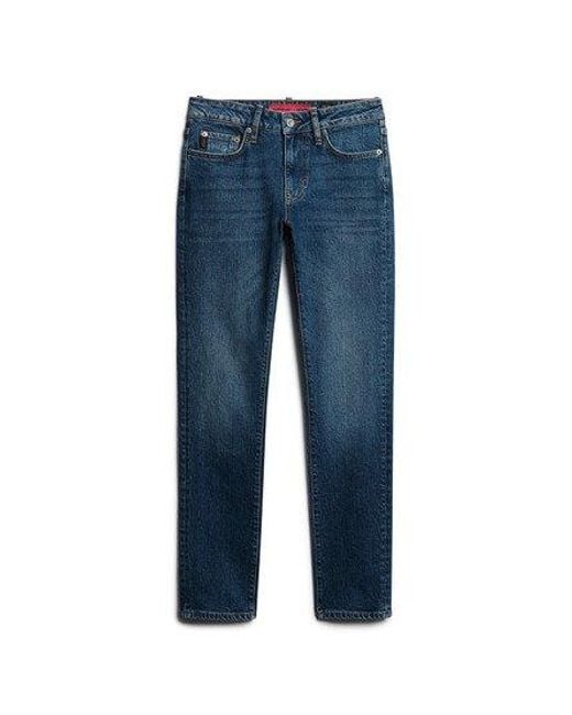 Superdry Slimfit Jeans Met Middelhoge Taille in het Blue