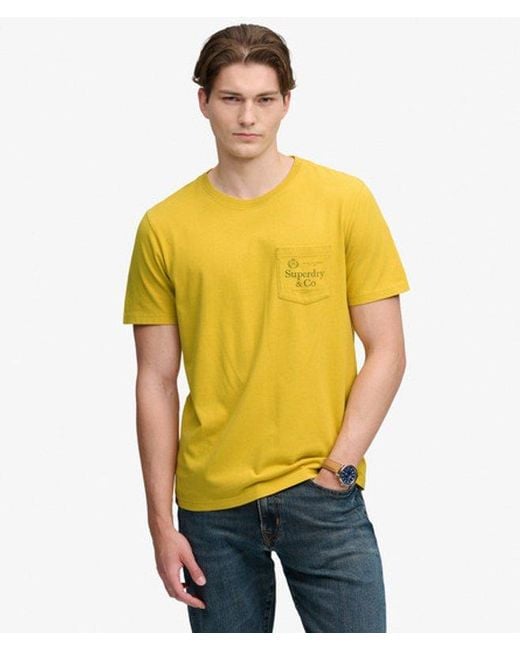 Superdry Yellow & Co Company Logo Relaxed Pocket T-shirt for men