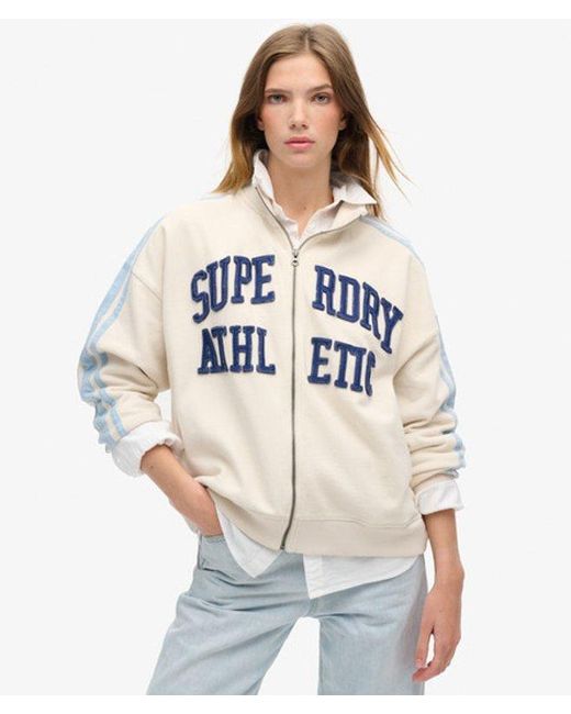Superdry White & Co Side Striped Athletic Essentials Applique Loose Zip Track Top