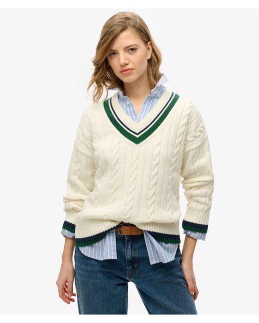 Superdry Natural Oversized V-Neck Cricket Knit Jumper