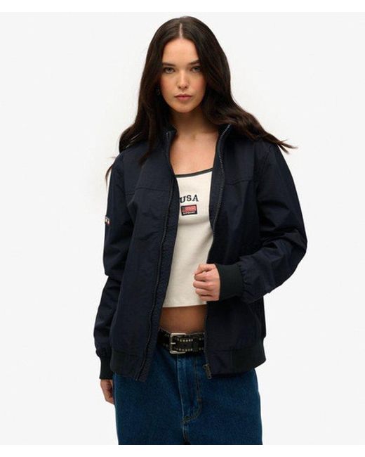 Superdry Blue Oversized Nylon Harrington Jacket