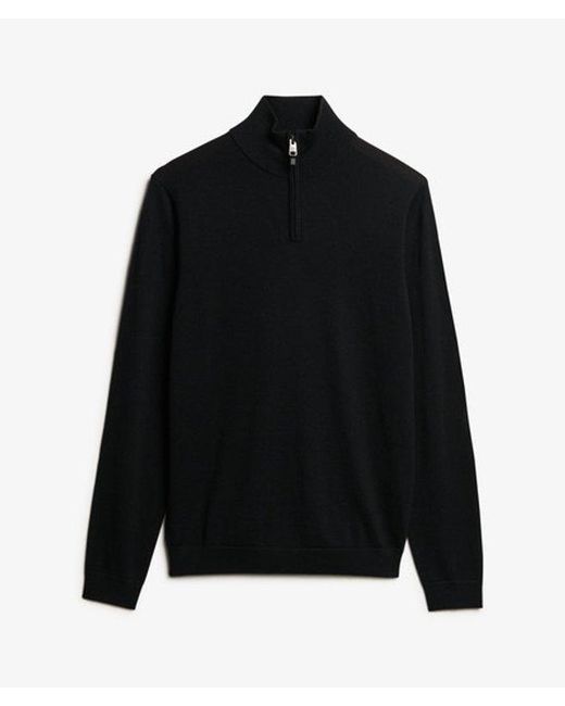 Superdry Black Merino Half Zip Jumper for men