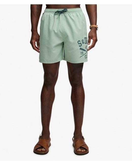 Superdry Green & Co Printed Logo 16-inch Swim Shorts for men
