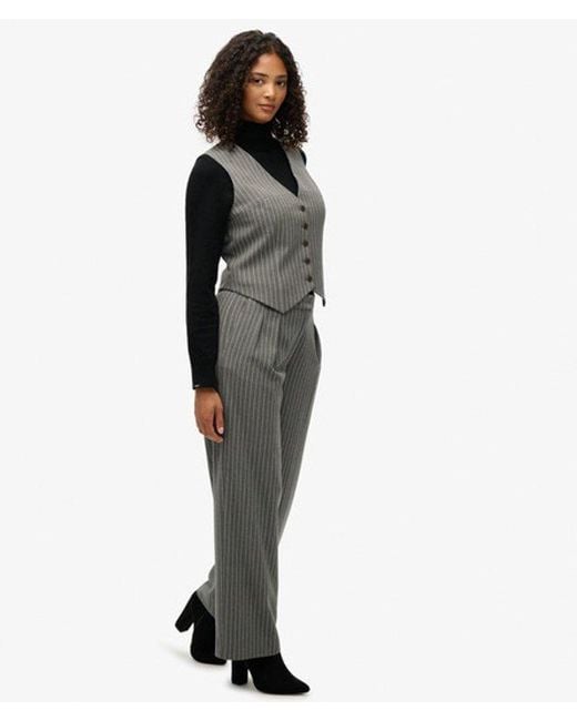 Superdry Gray Mid Rise Pinstripe Trousers