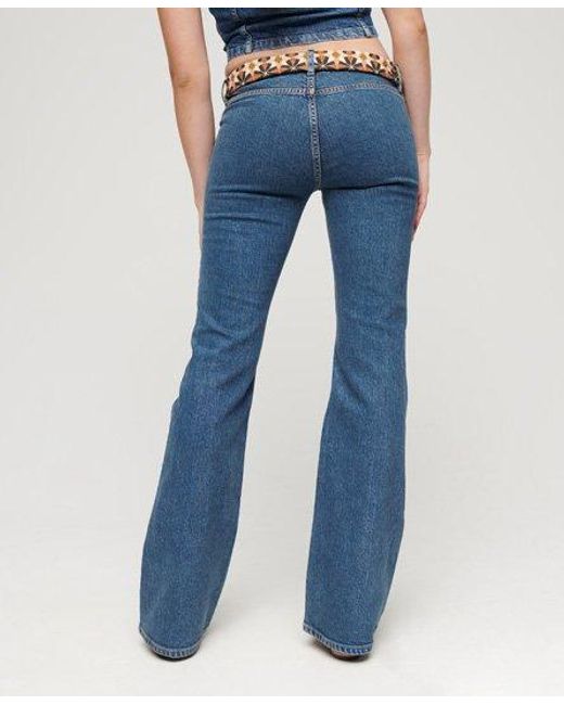 Superdry Blue Organic Cotton Vintage Low Rise Slim Flare Jeans