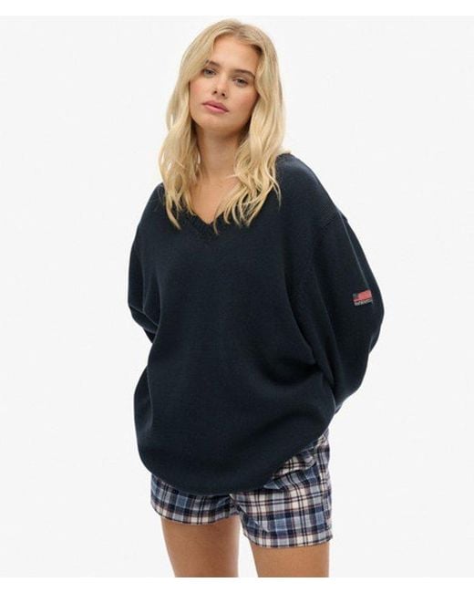 Superdry Oversized Trui Met V-hals in het Blue