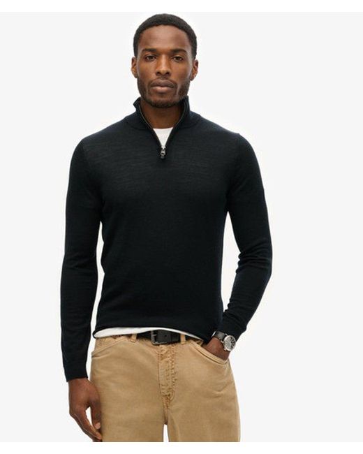 Superdry Black Merino Half Zip Jumper for men