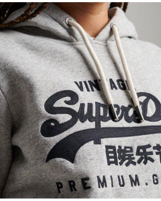 Superdry Gray Classic Graphic Embroidered Vintage Logo Scripted Collegiate Hoodie