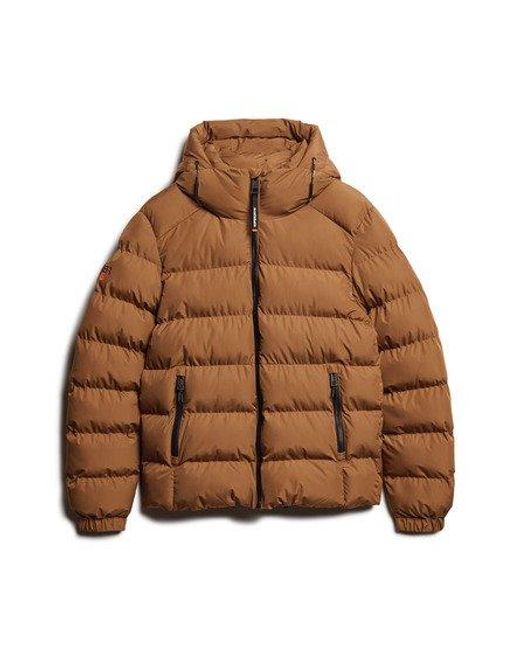 Superdry Brown Hooded Sports Puffer Jacket for men