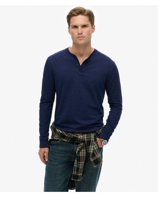Superdry Blue Classic Essential Grandad Top for men